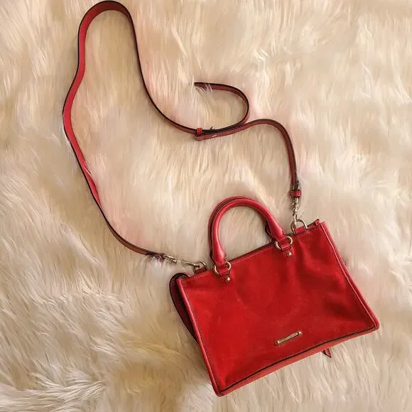 Rebecca Minkoff Purse Micro Bedford Zip Satchel Scarlet Red Crossbody Bag Tote - Picture 2 of 8